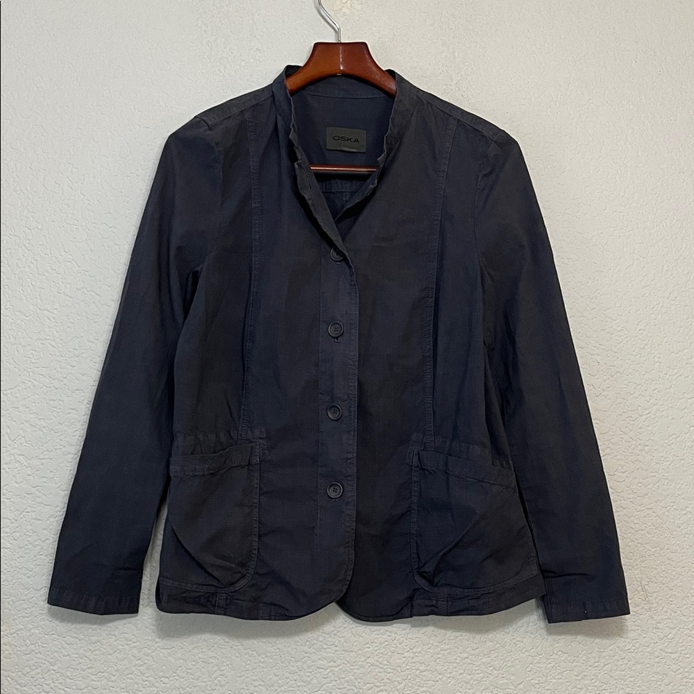 Oska Blue Plaid Button Shirt Jacket